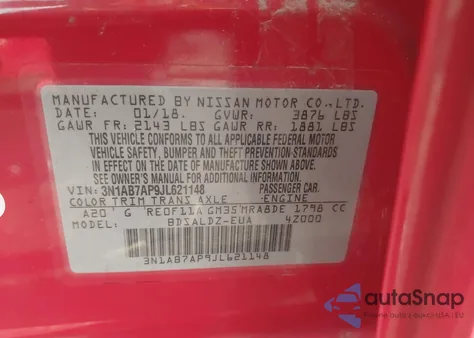 2018 Nissan Sentra Sv from USA, damaged, VIN 3N1AB7AP9JL621148